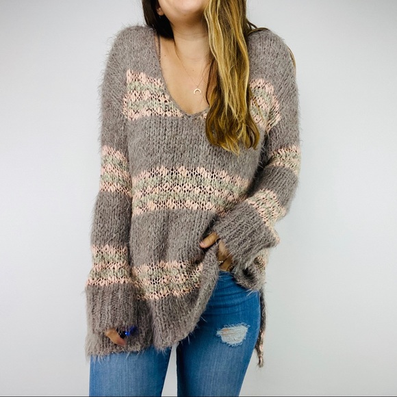 Free People striped fuzzy oversized sweater - Picture 3 of 6